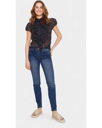 Saint Tropez - Blouse Met Korte Mouwen Slim Fit Night Sky Dot Blue Navy - Lyst