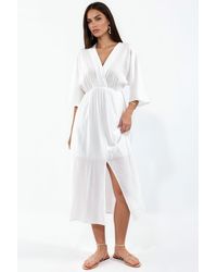 Busem - V-Neck Midi Wrap Dress With Three Quarter Sleeves - Lyst