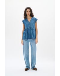 Inwear - Kurzarm-Bluse Gerade Passform Washed Denim - Lyst