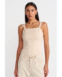 Dilvin - Ribbed Sleeveless Square-Neck Blouse - Lyst