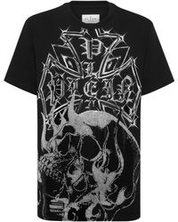 Philipp Plein - Tops ,Zwart ,Katoen Round Neck T-Shirt Chrome Crest Skull - Lyst