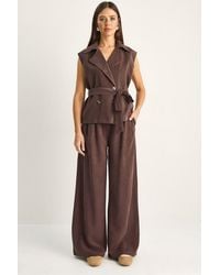 Bianco Lucci - High Waist Wide Leg Co-Ord Set With Shawl Collar - Lyst