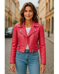 Infinity Leather - Cropped Brando Biker Jacket-Durban Lamb Leather - Lyst