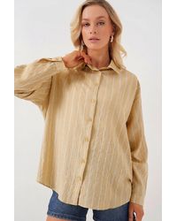Bigdart - Textured Striped Oversized Shirt With Button Closure - Lyst