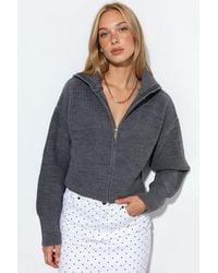 Viorna - Cropped Ribbed Zip Cardigan - Lyst