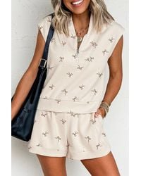 Azura Exchange - Schleifenmuster Zip-Up Shorts Set - Lyst