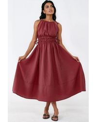 Busem - Gerimpeld Strap Midi-Jurk - Lyst