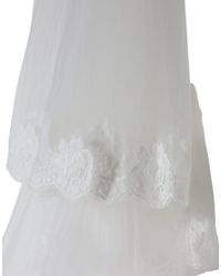 Dolce & Gabbana - Witte Bloemen Kant Nylon Vloerlange Bruidsluier - Lyst