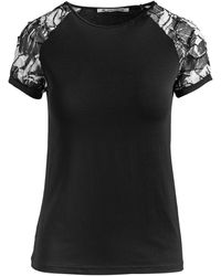 Conquista - Zwarte Top Met Netjacquardmouwen In Duurzame Stretchjerseystof - Lyst