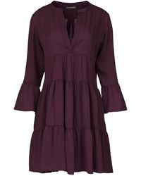 Conquista - Dark Burgundy Tencel Gathered Seams Dress - Lyst