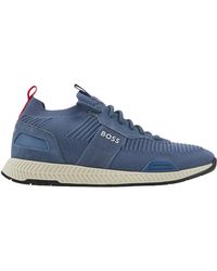 BOSS - Titanium Suede Paneel Hardlooptrainers (blauw) - Lyst