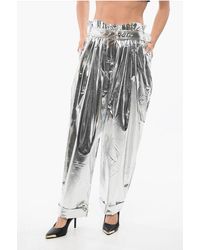 Balmain - Geplooide, Hoog Getailleerde Baggy-Fit Broek Met Metallic Effect - Lyst