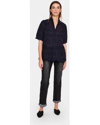 Saint Tropez - Blouse Met Korte Mouwen Regular Fit Night Sky Dark - Lyst