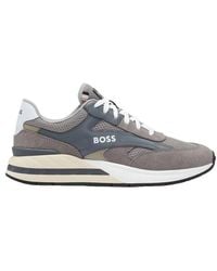 BOSS - Kurt Leren Hardlooptrainers (grijs) - Lyst