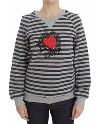 Exte - Vrouwen Grijs Gestreept Katoenen Crewneck Sweater - Lyst