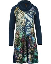 Conquista - Schildpadhalsjurk Met Print En Effen Kleur Stretch Jersey-stof - Lyst