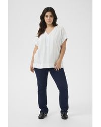 Kaffe - Blouse Met Korte Mouwen Loose Fit Chalk/Soft Chambray Stripe - Lyst