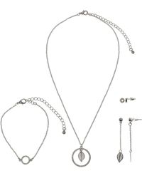 Steuer - Modeschmuck Set Kette Armband Ohrringe Metall Gesandet Glanz Glasstein Weiß - Lyst