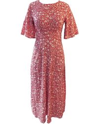 Apricot - Vintage Blumen Midi-Kleid - Lyst