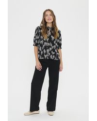 Saint Tropez - Blouse Met Korte Mouwen Lenyasz Blouse Met Korte Mouwen Regular Fit Black White - Lyst