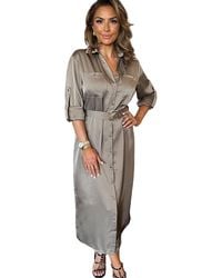 AX Paris - Midi-Shirtjurk Voor Van Polyester Met Ceintuur En 3/4-Mouwen - Lyst