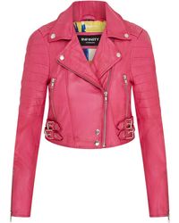 Infinity Leather - Cropped Brando Biker Jacket-Damascus Lamb Leather - Lyst
