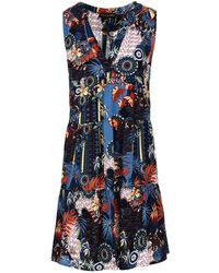 Conquista - Mouwloze A-lijn Marine Bloemen Jurk - Lyst