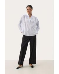 Part Two - Blouse Met Lange Mouwen Oversize Fit Heather Gold Embroidery Light Blue - Lyst