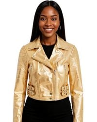 Infinity Leather - Golden Cropped Brando Biker Jacket-Bellville - Lyst