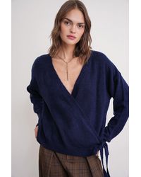 MixRay - Ribbed V-Neck Tie-Front Cardigan - Lyst