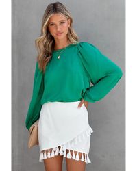 Azura Exchange - Damen-Bluse Mit Rundhalsausschnitt Und Puffärmeln Aus Satin - Lyst