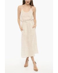 Woolrich - Awning Gestreepte Linnen Maxi-jurk Met Riem In Beige, Wit - Lyst