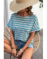 Azura Exchange - Gestreept Tricot T-shirt Met Korte Mouwen - Lyst