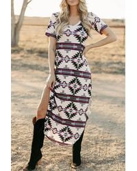 Azura Exchange - Geometrische Print Maxi-jurk Met Zijopening - Lyst