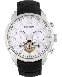 Heritor - Arthur Semi-Skeleton Leather-Band Watch W/ Day/Date - Lyst