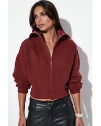 Viorna - Cropped Ribbed Zip Cardigan - Lyst