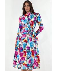 Msn-Collection - Printed Wrap Midi Dress - Lyst