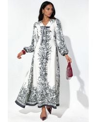 Msn-Collection - Printed V-Neck Maxi Dress With Tie Detail - Lyst