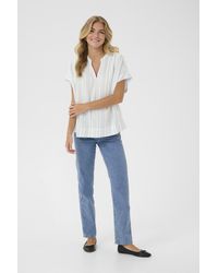 Kaffe - Blouse Met Korte Mouwen Loose Fit Chalk/Soft Chambray Stripe - Lyst