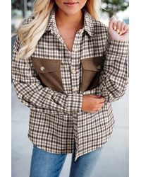 Azura Exchange - Geruite Overhemd Met Corduroy Zakken - Lyst