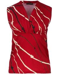 Conquista - Mouwloze Top Van Rood Katoenjersey Met Touwprint - Lyst