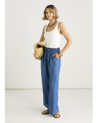 Gini London - Chambray Elasticated Waist Wide Leg Trousers - Lyst