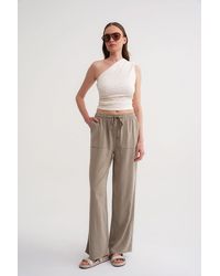 MixRay - Mid Waist Straight Leg Cotton Pants With Tie Closure - Lyst