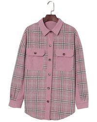 Azura Exchange - Dames Geruit Corduroy Shacket In Roze - Lyst