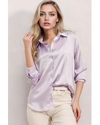 Bigdart - Satin Long Sleeve Button Up Shirt - Lyst