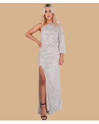 Babez London One-shoulder Sequin Maxi Dress Silver - Metallic