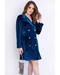EmmaCloth Blue Velvet Blazer Dress Plus Blue