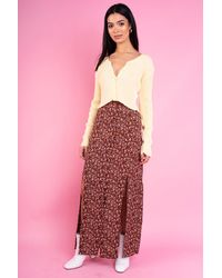 Daisy Street Vanessa Midi Skirt With Front Slip In Vintage Brown