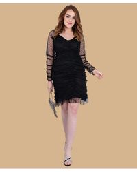 EmmaCloth Sheer Dot Ruched Dress Plus Black