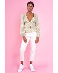 Glamorous Emma Polka Dot Top Front Buttons - Pink